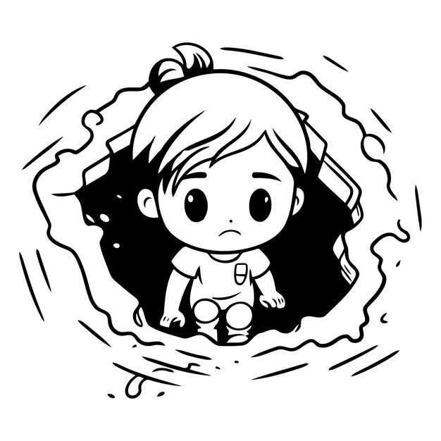 ベクトル 小さな女の子が穴の中の穴から外を見ているイラスト