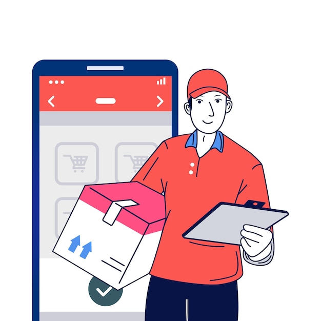 ベクトル パッケージを配達する男のイラスト