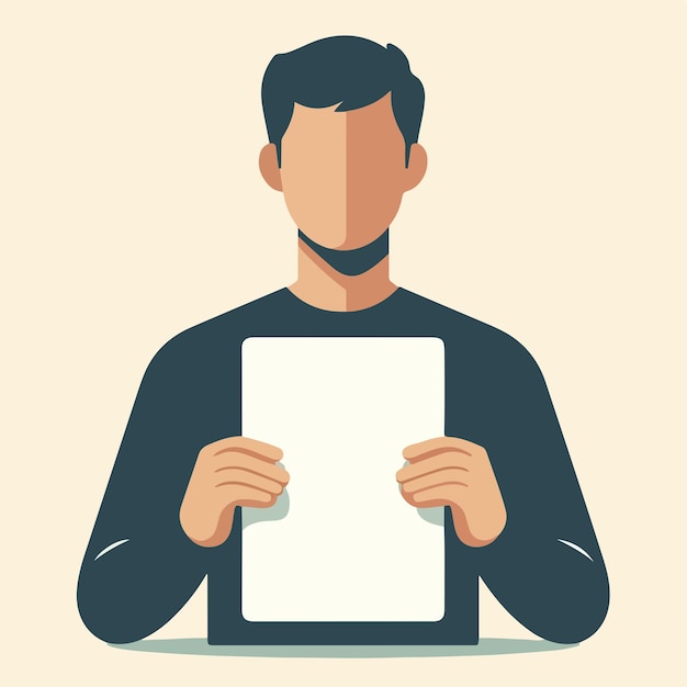 Вектор Иллюстрация человека, держащего пустую бумагу в стиле плоского дизайна