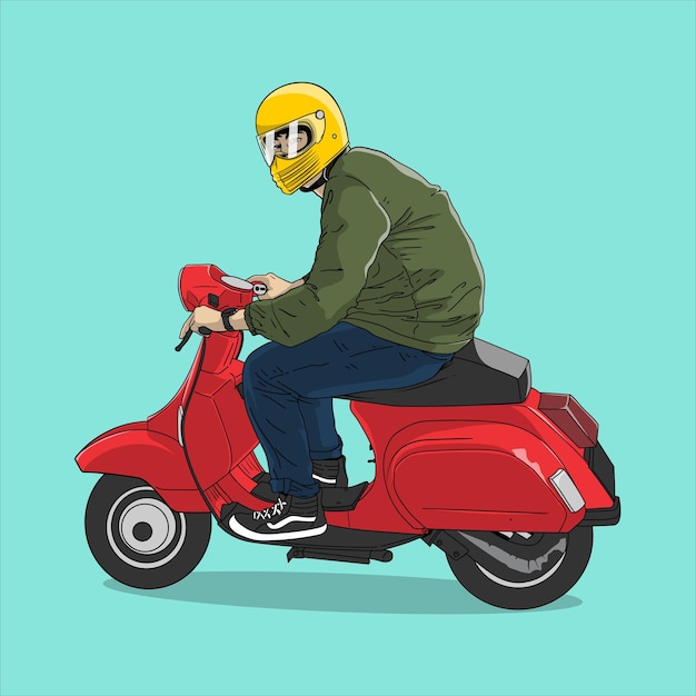 Вектор Иллюстрация человека на скутере vespa