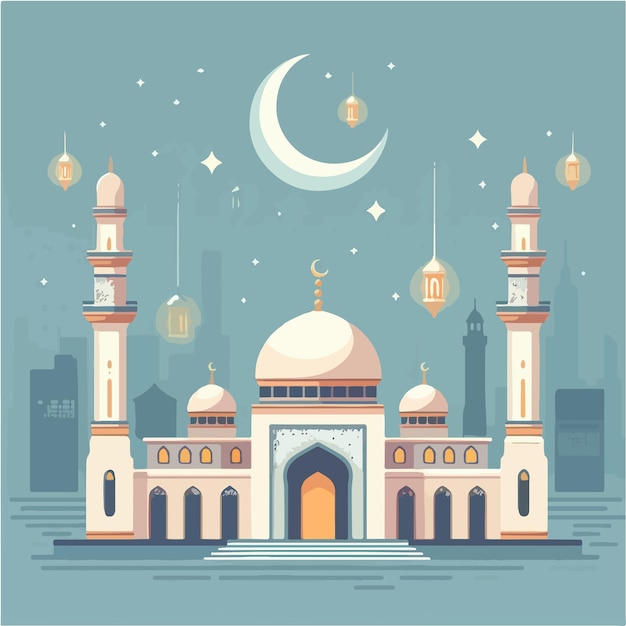 Вектор Иллюстрация мечети с простым и минималистским плоским стилем дизайна