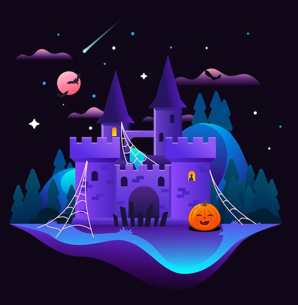 Вектор Иллюстрация ночного замка на хэллоуин
