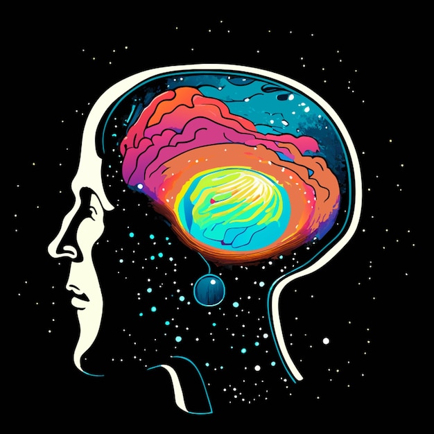 Вектор Иллюстрация одной стороны настоящей человеческой головы другая сторона заполнена галактикой для дизайна футболки