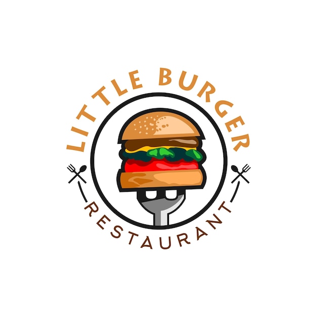 벡터 포크로 찔린 작은 버거의 그림, 버거 레스토랑 로고