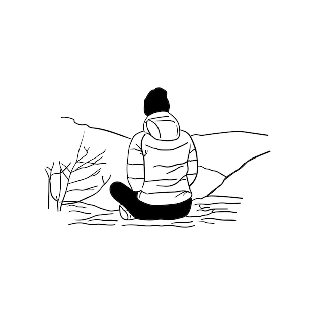Иллюстрация женщины, наслаждающейся видом на горы