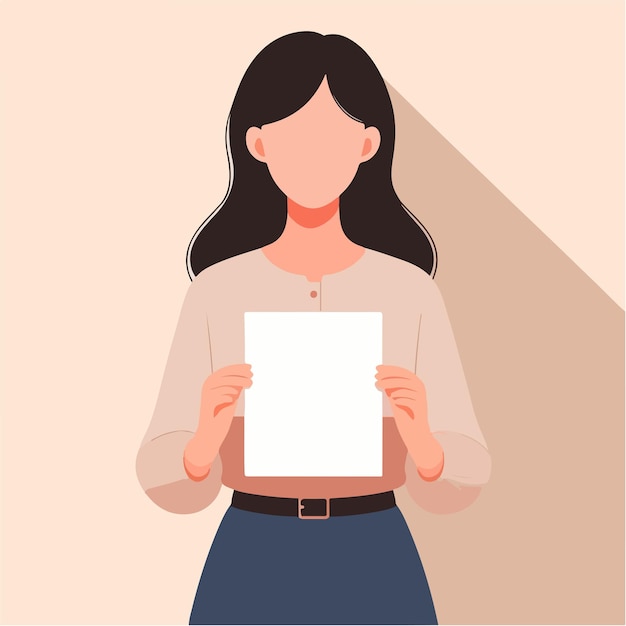 Иллюстрация женщины, держащей пустую бумагу в стиле плоского дизайна