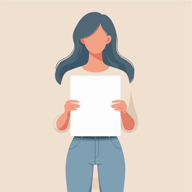 Вектор Иллюстрация женщины, держащей пустую бумагу в стиле плоского дизайна