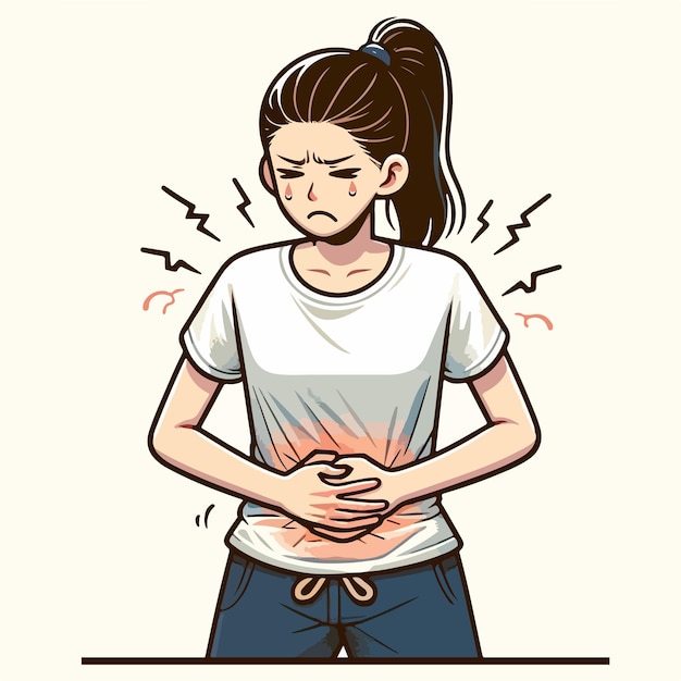 ベクトル 胃が痛い若い女性のイラスト