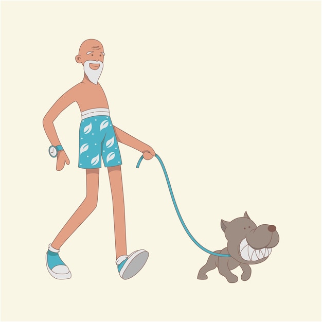 Иллюстрация старика, бегающего со своей собакой