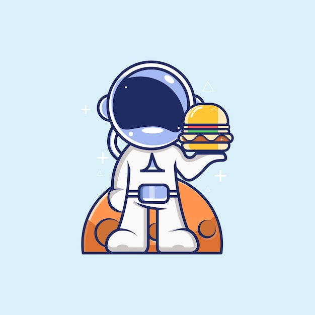 ハンバーガーを運ぶ宇宙飛行士のイラスト