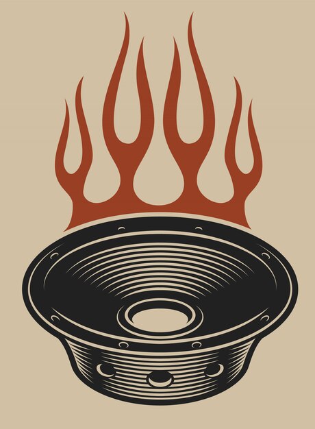 흰색 배경에 화재와 오디오 스피커의 그림.