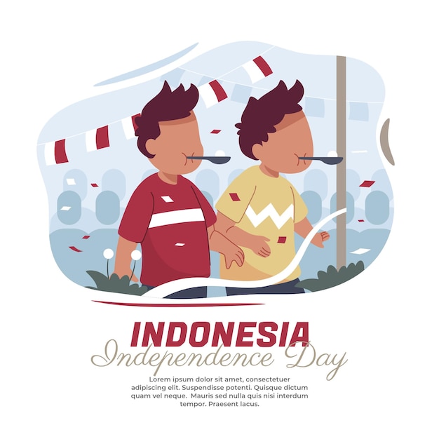 Иллюстрация детей, участвующих в гонке на шариках в день независимости индонезии
