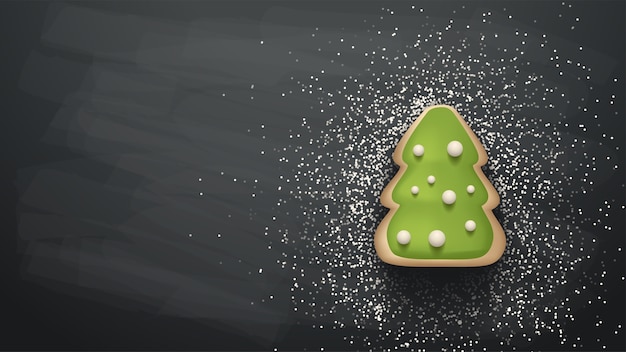 暗い灰色の背景に小麦粉とクリスマスツリーベーカリーのイラスト