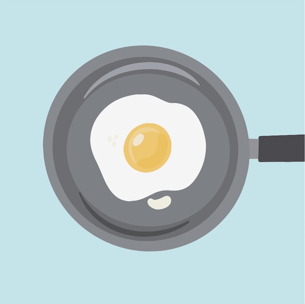프라이팬 벡터 이미지에 튀긴 계란 써니 사이드를 위로 요리하는 그림