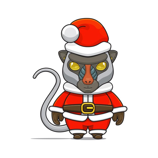 クリスマスのサンタクロースの衣装とかわいいヒヒのマスコットのイラスト