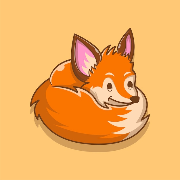 Иллюстрация милой лисы сидя. концепция логотипа животных. плоский мультяшный стиль