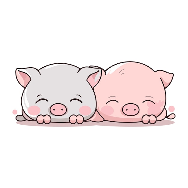 ベクトル 可愛い豚と豚のマスコットキャラクターのイラスト