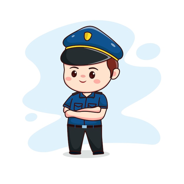 交差した手を持つかわいい警官のイラストかわいいちび漫画のキャラクターデザイン