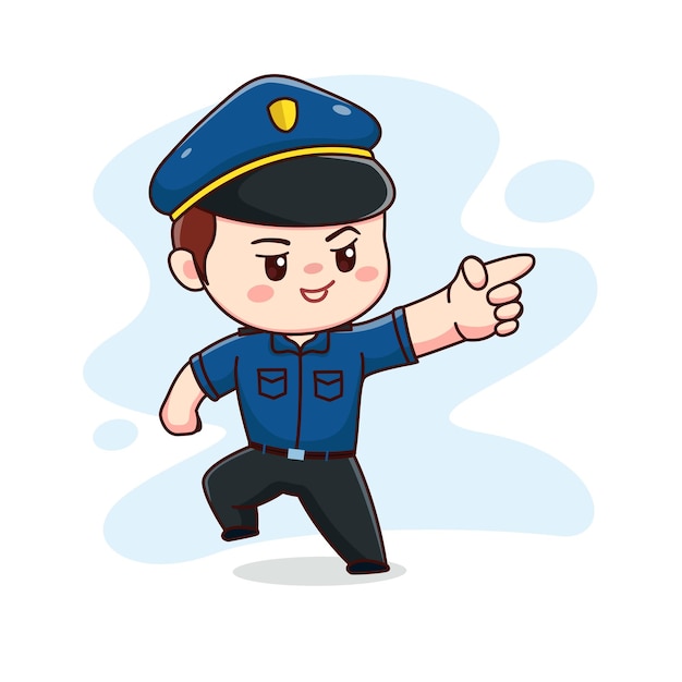 人差し指でかわいい警官のイラストかわいいちび漫画のキャラクターデザイン