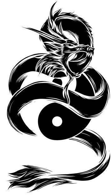 Вектор Иллюстрация дракона и символа инь-янг