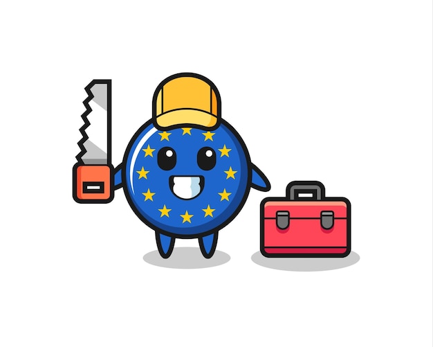 木工職人としてのヨーロッパ旗バッジキャラクターのイラスト