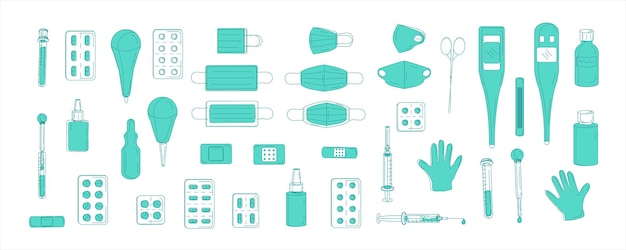 Иллюстрация коллекции медицинского оборудования в стиле плоского дизайна