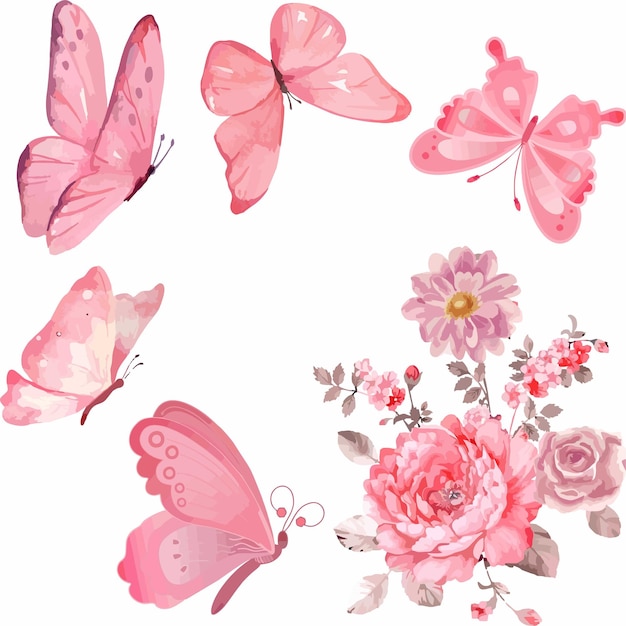 Иллюстрация цветов и бабочек для украшения