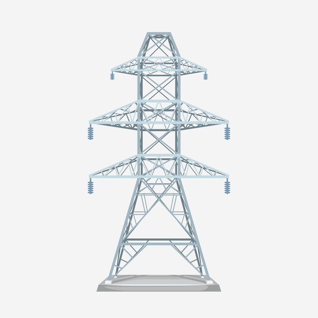 Вектор Иллюстрация вида спереди современной металлической серой электрической башни, изолированной на белом