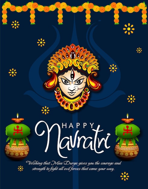 ハッピー dussehra navratri バック グラウンド テンプレート デザインで女神まぁドゥルガーのイラストを祝った私