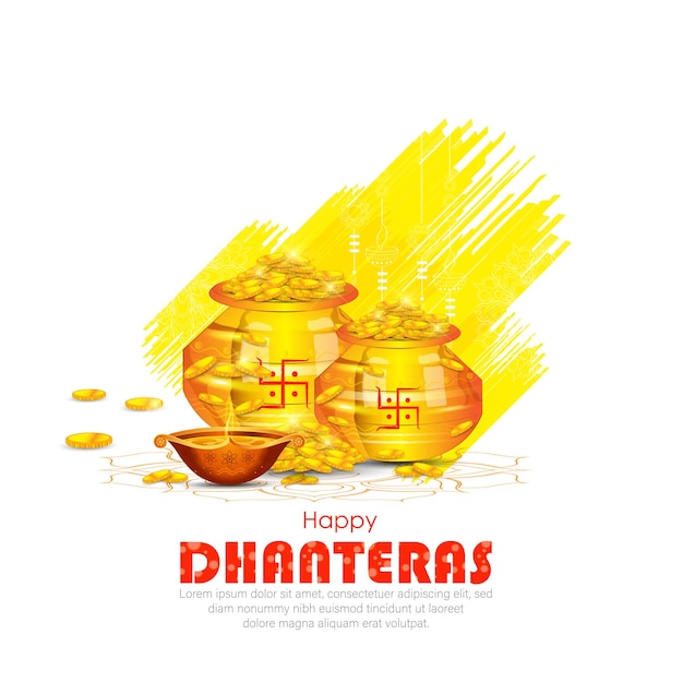 Вектор Иллюстрация золотой монеты в горшке для празднования дхантераса-happy dhanteras. веб-страница, постер и бан