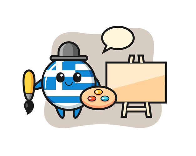 画家としてのギリシャ旗バッジマスコットのイラスト