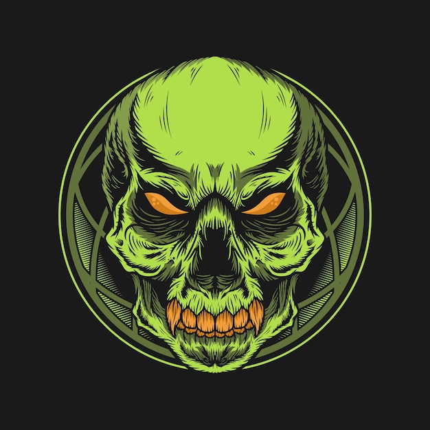 Иллюстрация зеленого зомби с геометрическими деталями