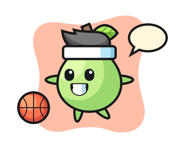 Иллюстрация гуавы мультфильм играет в баскетбол, милый дизайн стиля для футболки, стикер, элемент логотипа