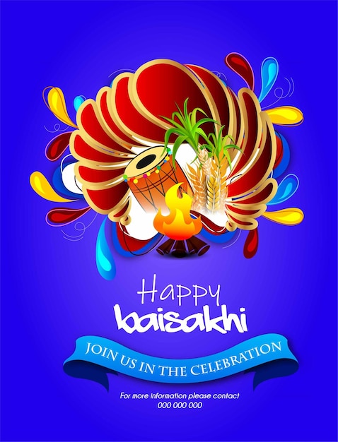 벡터 펀자브어 축제 Vaisakhi를 편집하기 쉬운 해피 Baisakhi 축하 배경의 그림