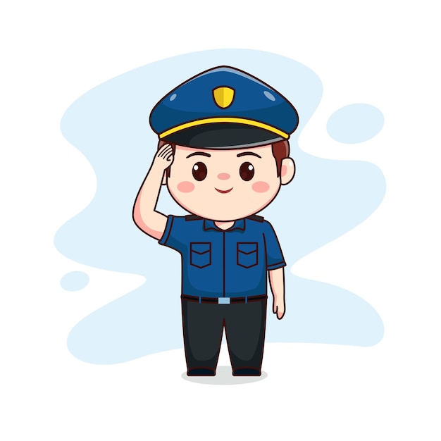 幸せなかわいい警官かわいいちび漫画のキャラクターデザインのイラスト