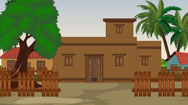 Иллюстрация индийского дома vector artvillage houseindian village фон для мультфильма