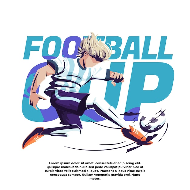 벡터 국제 축구 대회의 삽화 선수가 축구공을 세게 차다