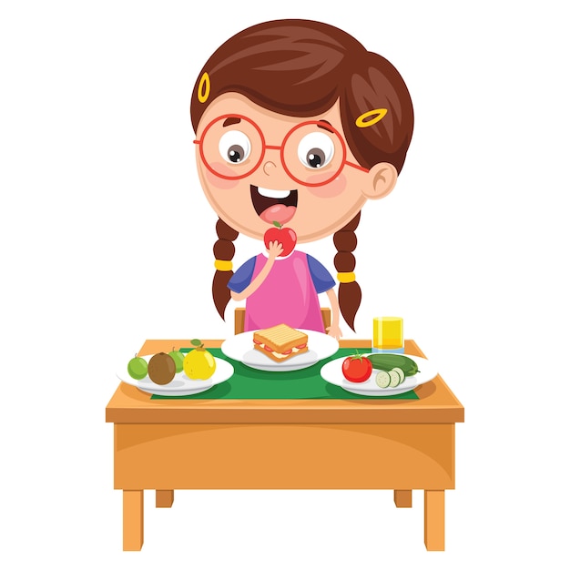 朝食を持つ子供のイラスト