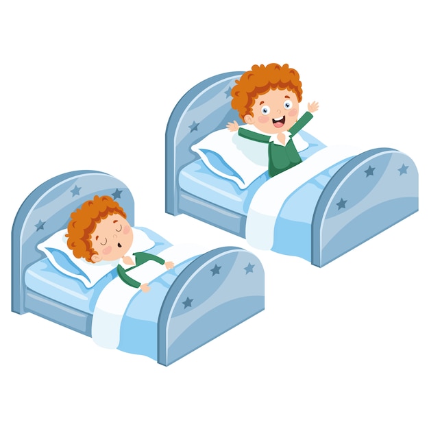 眠っていると目を覚ます子供のイラスト