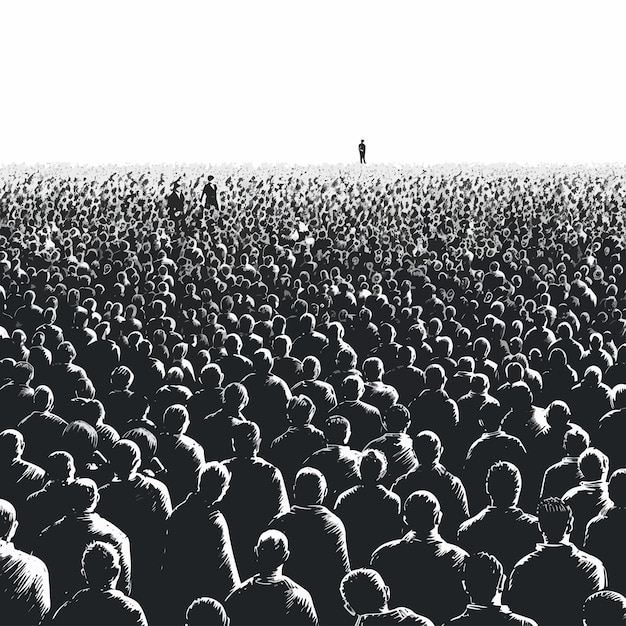Vector illustration_of_large_crowd_in_balck_and_white