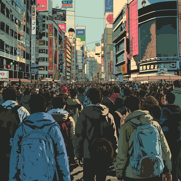 Vettore illustration_of_large_tokyo_city_crowd_walking