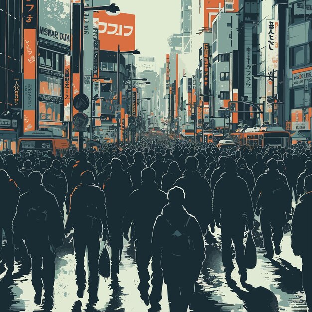 Vettore illustration_of_large_tokyo_city_crowd_walking