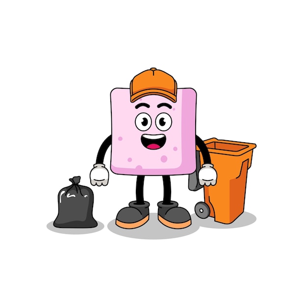 Иллюстрация зефирного мультфильма как дизайн персонажа сборщика мусора