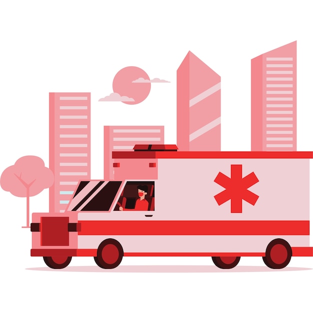 Вектор Иллюстрация медицинского персонала, едущего на машине скорой помощи по дороге