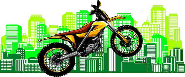 ベクトル 都市風景の背景にバイクのイラスト