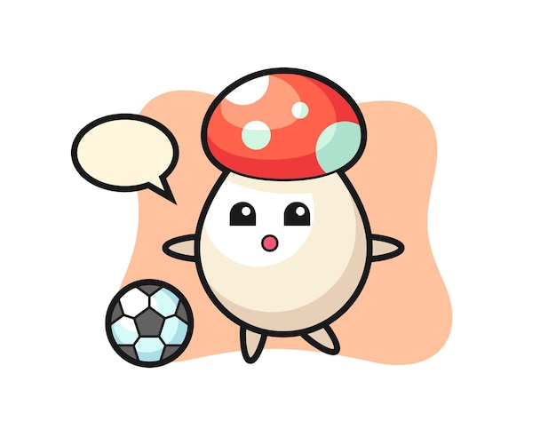 Иллюстрация мультяшного гриба играет в футбол, милый стиль дизайна для футболки, наклейки, элемента логотипа