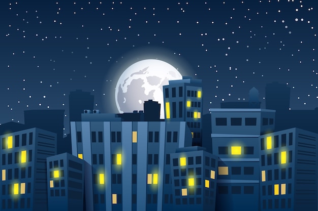 ベクトル 月と夜の街並みのイラスト