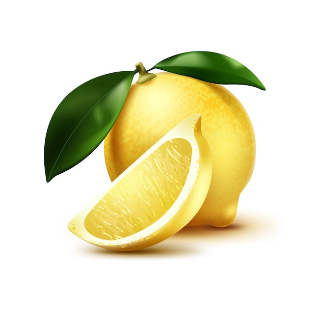 Иллюстрация одного целого лимона с листьями