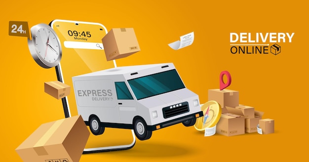 Иллюстрация службы онлайн-доставки через мобильное приложение online order tracking home