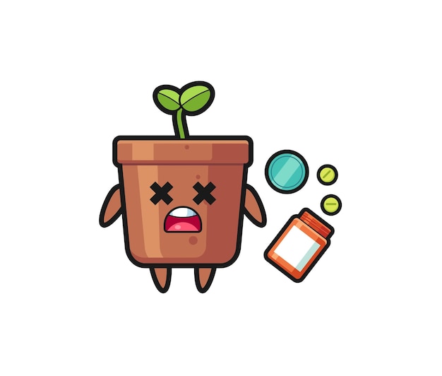 과다 복용 식물 냄비 캐릭터의 그림